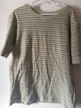 Kids Short Sleeve Striped Tee - Cream & Light Green